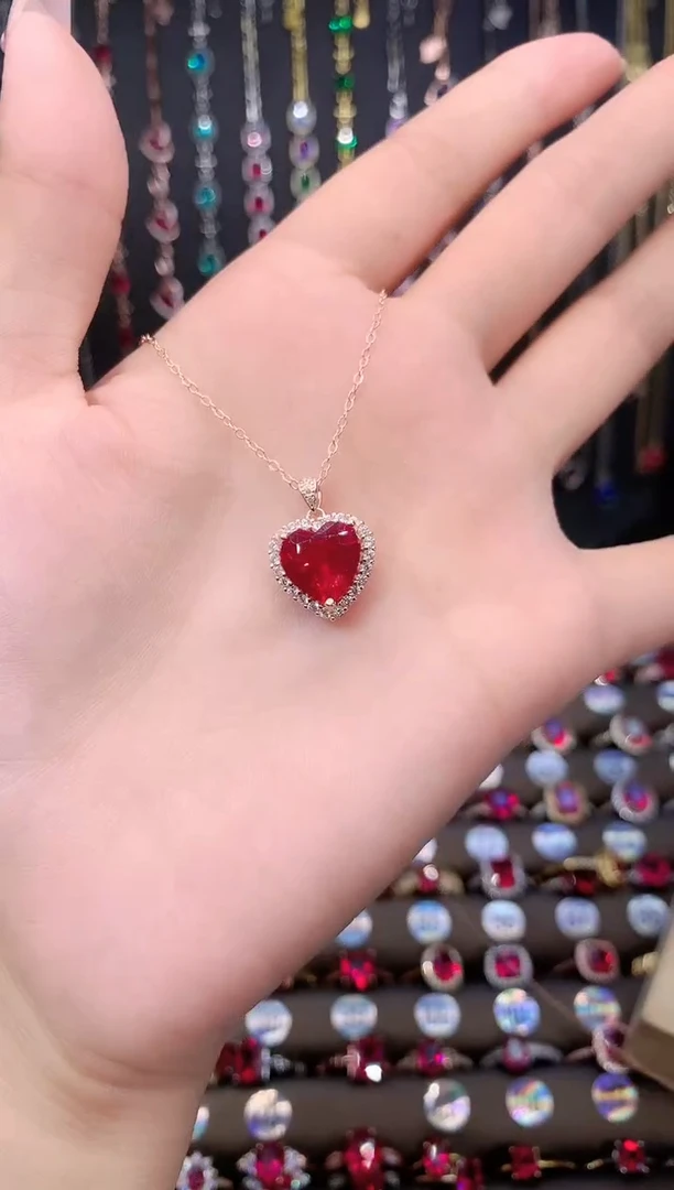 银S925镶嵌吊坠(赠链)红宝石10玫瑰金