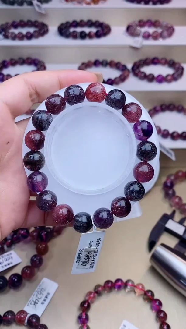 未镶嵌手链水晶黑加仑超七单圈11m+