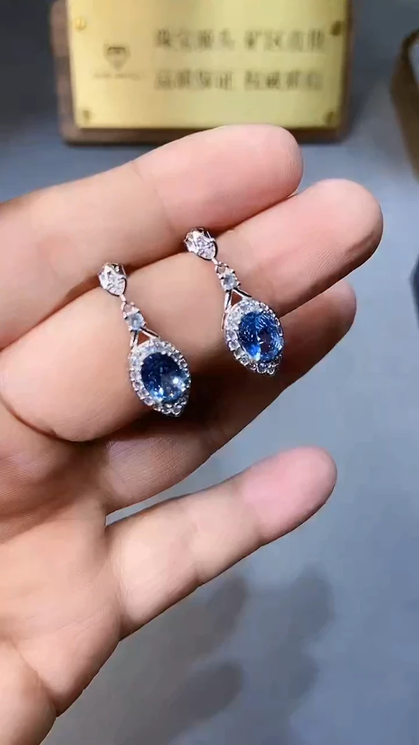 【闪购商品】海蓝宝石耳坠银S925镶嵌354
