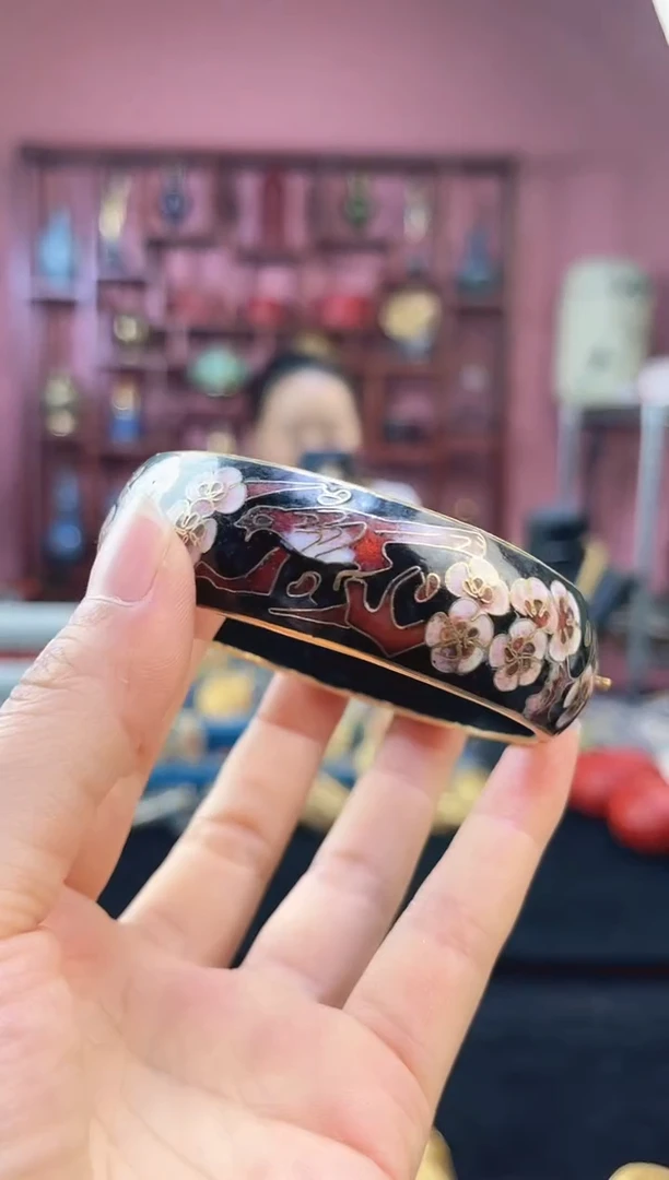 非遗 景泰蓝喜上眉梢开口镯 58-64 黑色