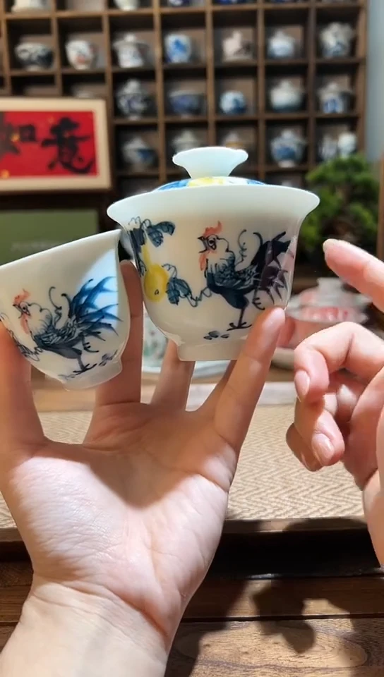 【闪购商品】手绘葫芦鸡二才盖碗+送主人杯