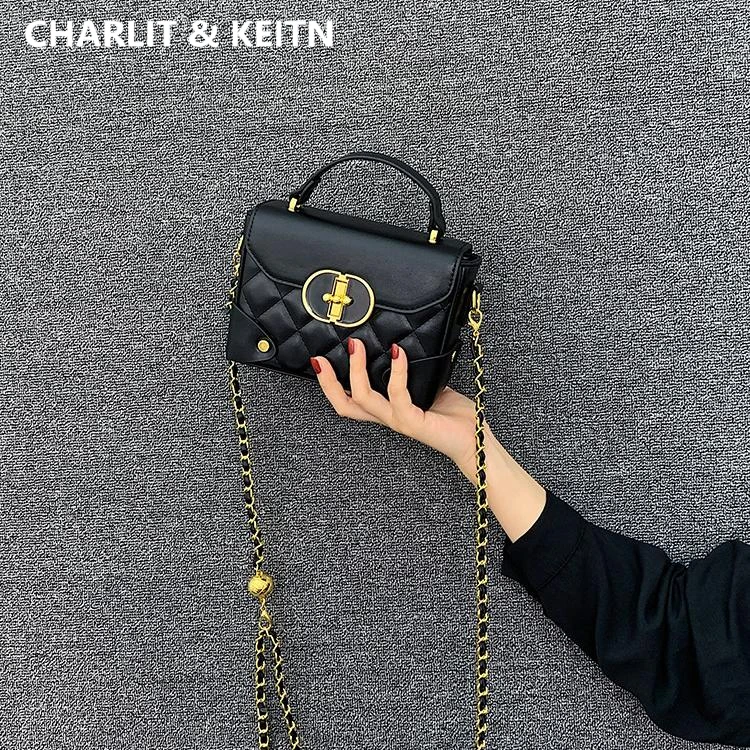 CHARLIT&KEITN手提包女2025新款斜挎链条包真皮女士迷你盒子挎包