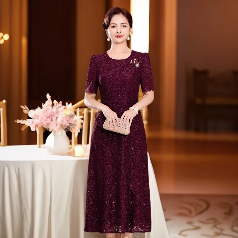 喜妈妈喜婆婆礼服现代旗袍年轻款70后微胖婚宴装敬酒服婚庆连衣裙