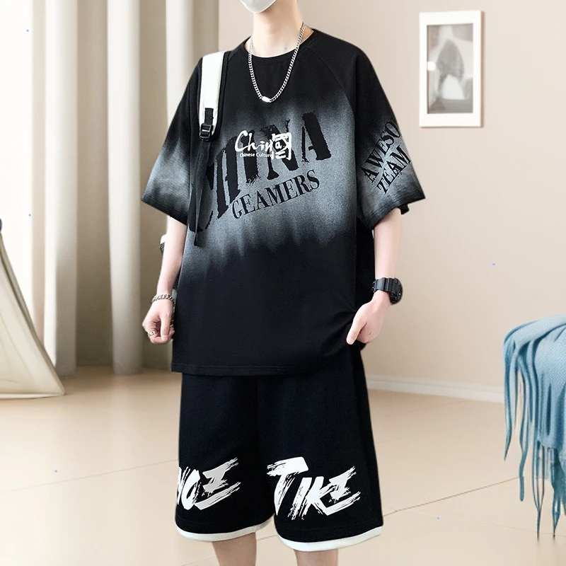 汤米芙兰可短袖T恤短裤套装夏季新款青少年港风两件套男士时尚