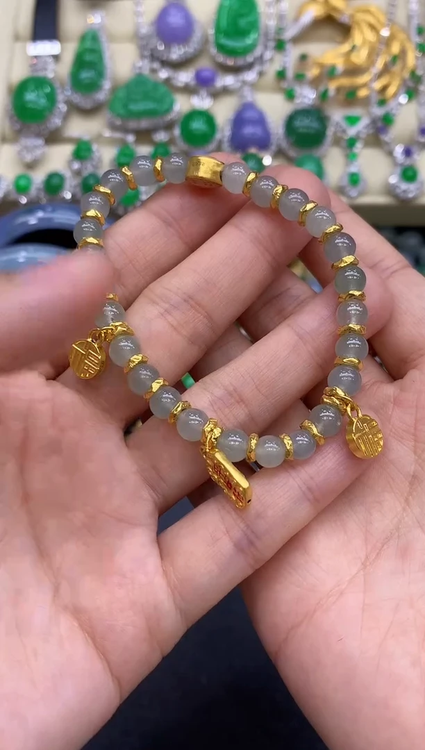 足金镶嵌手链翡翠442-中国好珍宝