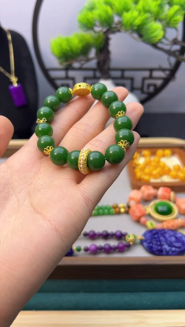 【闪购商品】和田玉手链14K金镶嵌S457