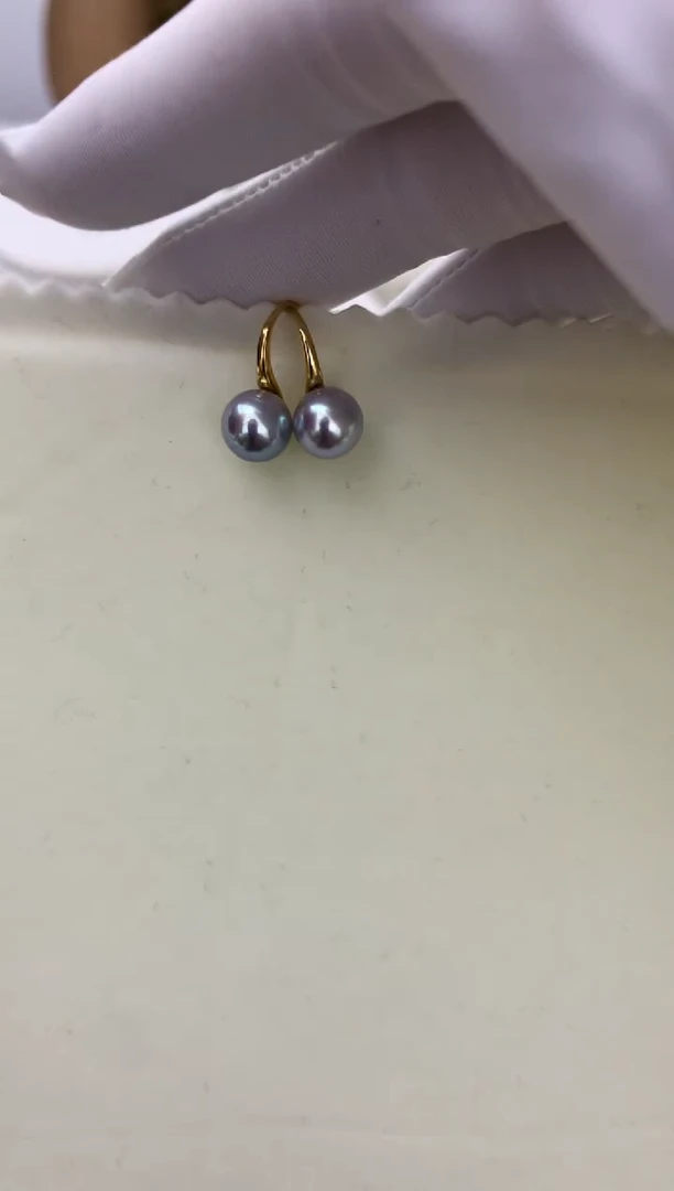 18K金镶嵌DA海水珍珠 灰珠耳钩7.5-8MM GD143