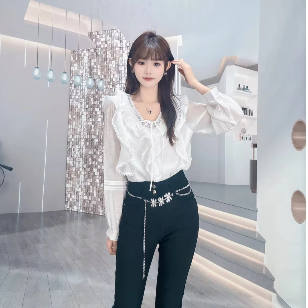 INS春季新款法式风长袖荷叶边小众显瘦时尚衬衣5251319009