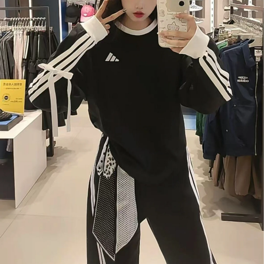 adidas/阿迪达斯女子三条纹舞动系列纯棉运动休闲长袖T恤-KG3858