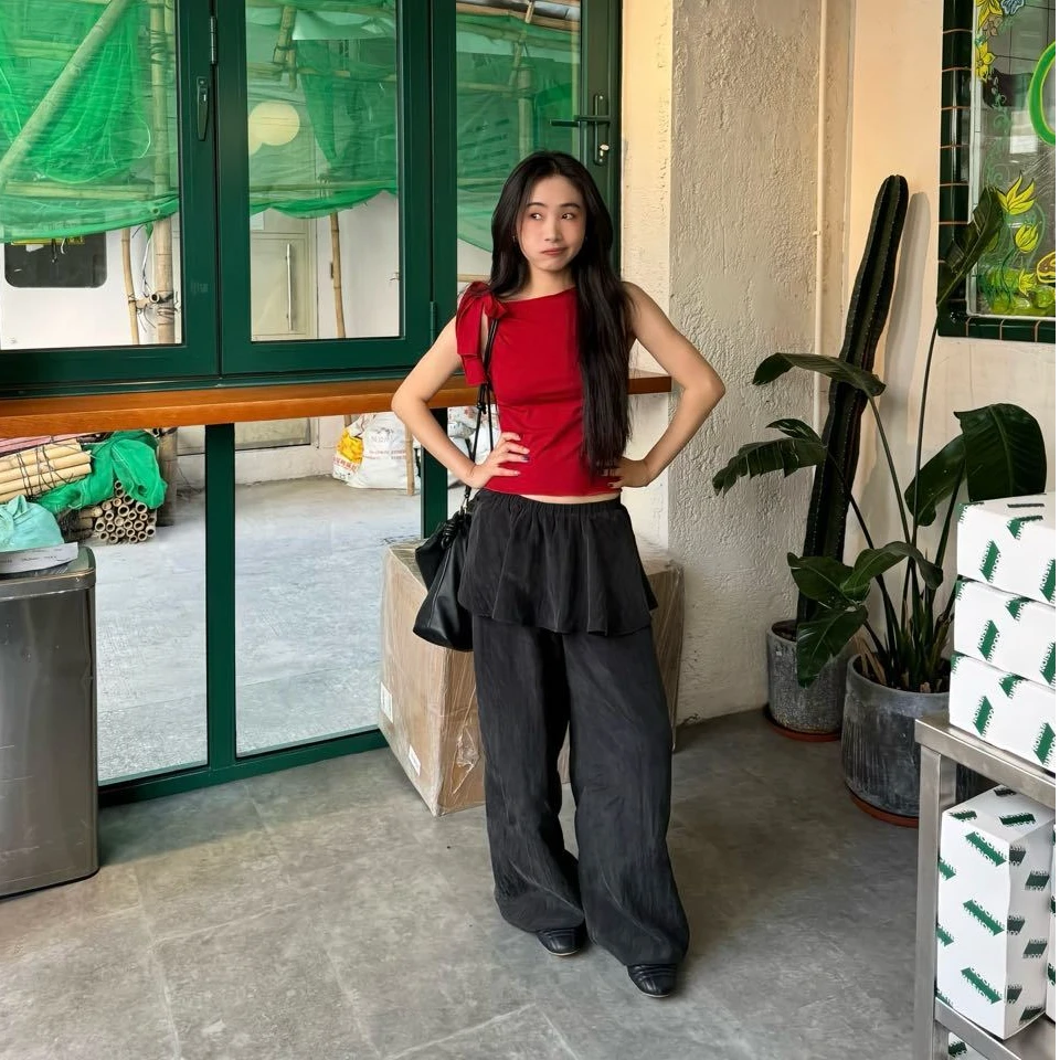 长裤中腰春季薄款格纹休闲裤设计感显瘦打底百搭韩版复古89766