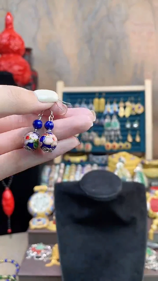 非遗手工景泰蓝耳环宝蓝