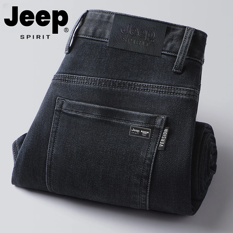 JEEPSPIRIT吉普秋冬季厚款牛仔裤男款宽松直筒商务百搭长裤男裤子