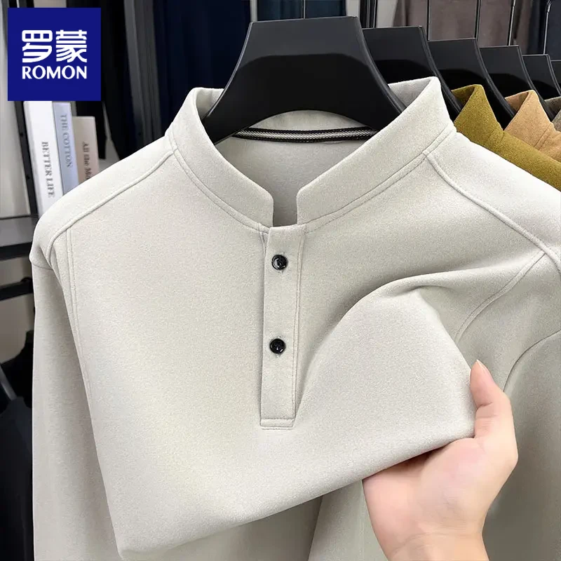 罗蒙内衣秋冬季双面绒长袖男立领纯色德绒休闲卫衣潮流男士打底衫