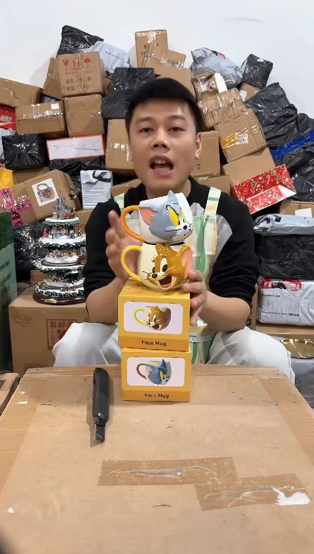 瓷片原盒立体猫和老鼠对杯