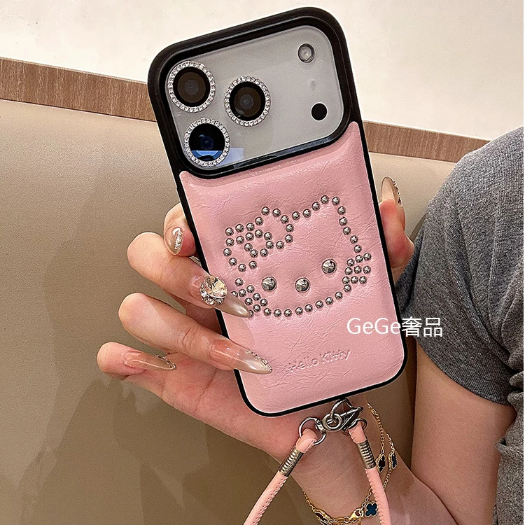 日韩kt猫皮质铆钉适用苹果17pro max手机壳iphone16/15/14/13女款