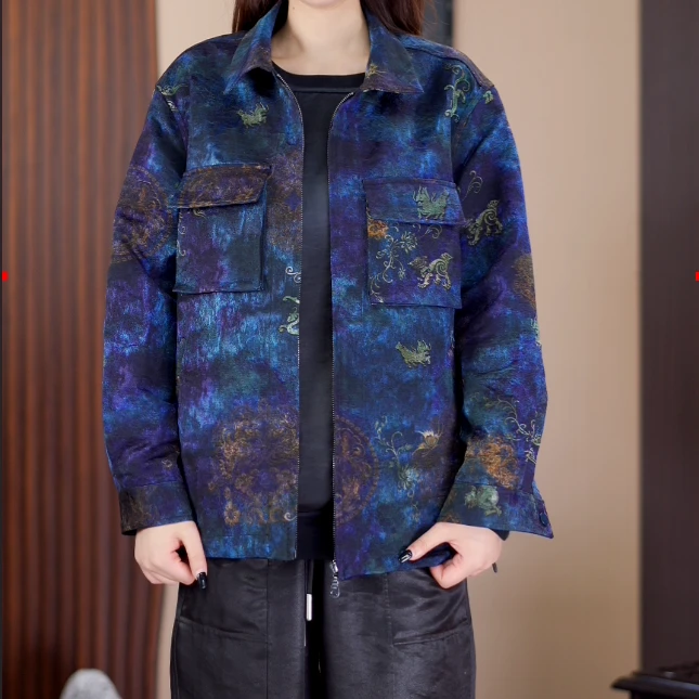 2025新款桑蚕丝男装  瑞兽麒麟锦油绸夹克-MH-998