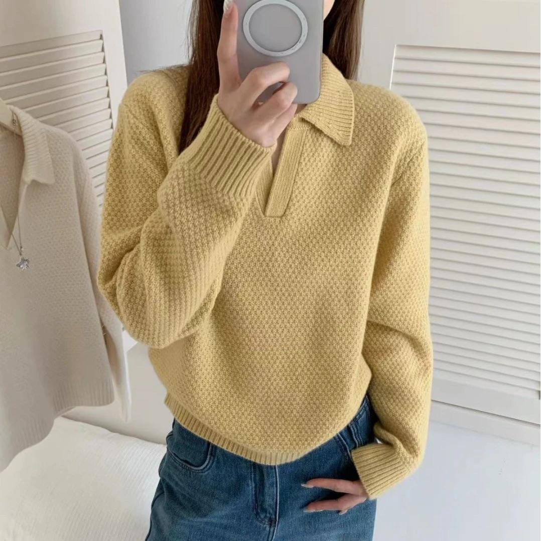 【素简.980123】2025秋冬新款100绵羊毛桂花组织翻领上新羊毛衫