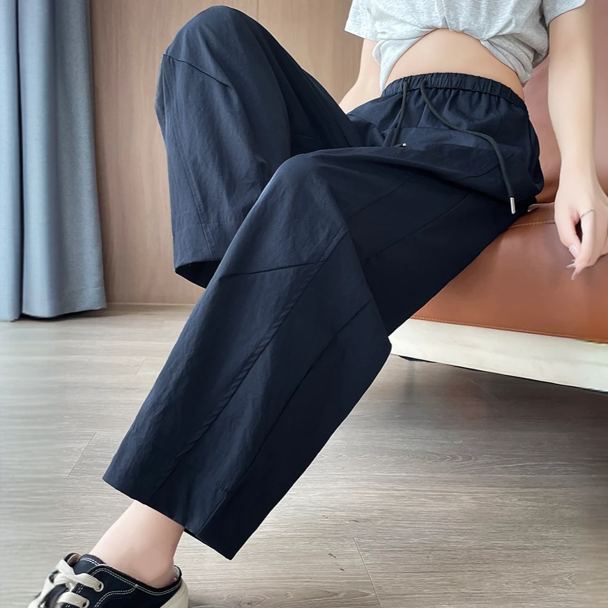 冰丝九分裤女夏季薄款休闲速干运动裤子女窄版直筒八分弯刀阔腿裤