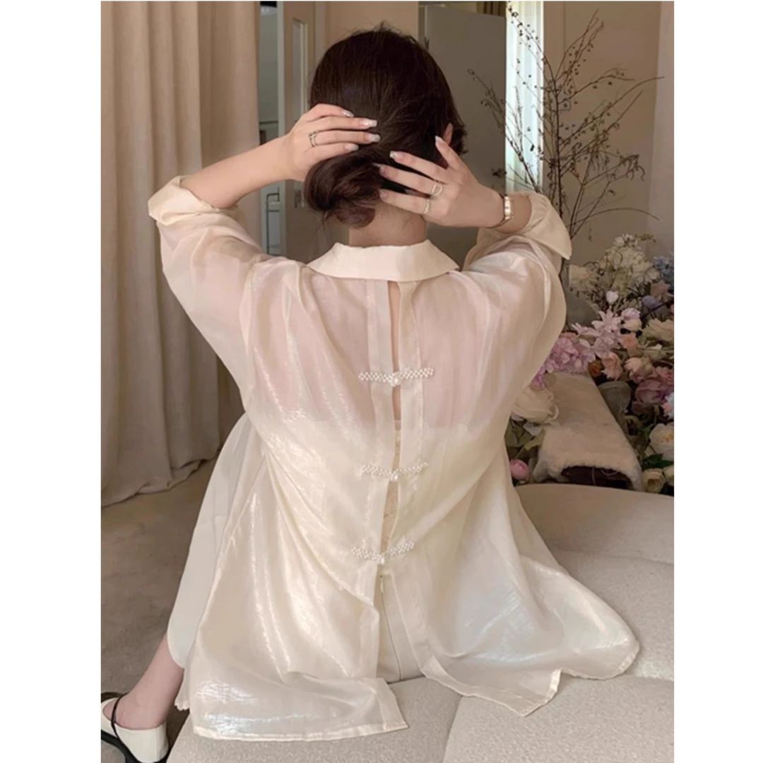 莱赛尔天丝上衣防晒衣薄款夏季衬衣2025新款正肩冰丝外搭配衬衫女