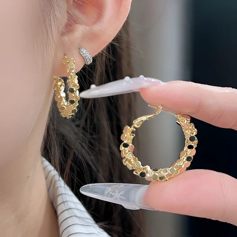 铜合金合成锆石耳饰 欧美时尚耳圈不规则亮片龙虾扣耳环耳饰女