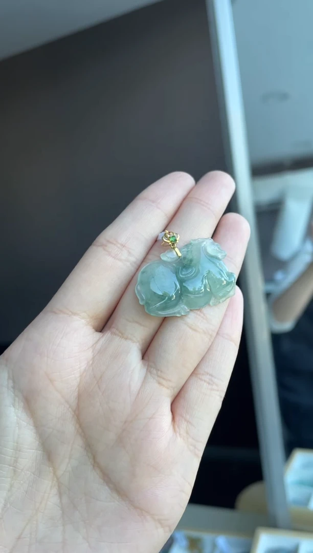 吊坠(不含链)18K金镶嵌翡翠天然缅甸A货翡翠