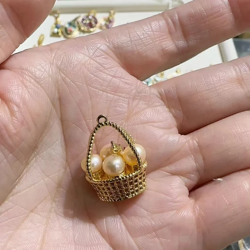 【海艺专属】18K金 小花篮吊饰颈饰DIY