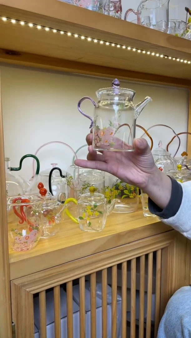 手工艺品玻璃九河小执壶紫把桃花