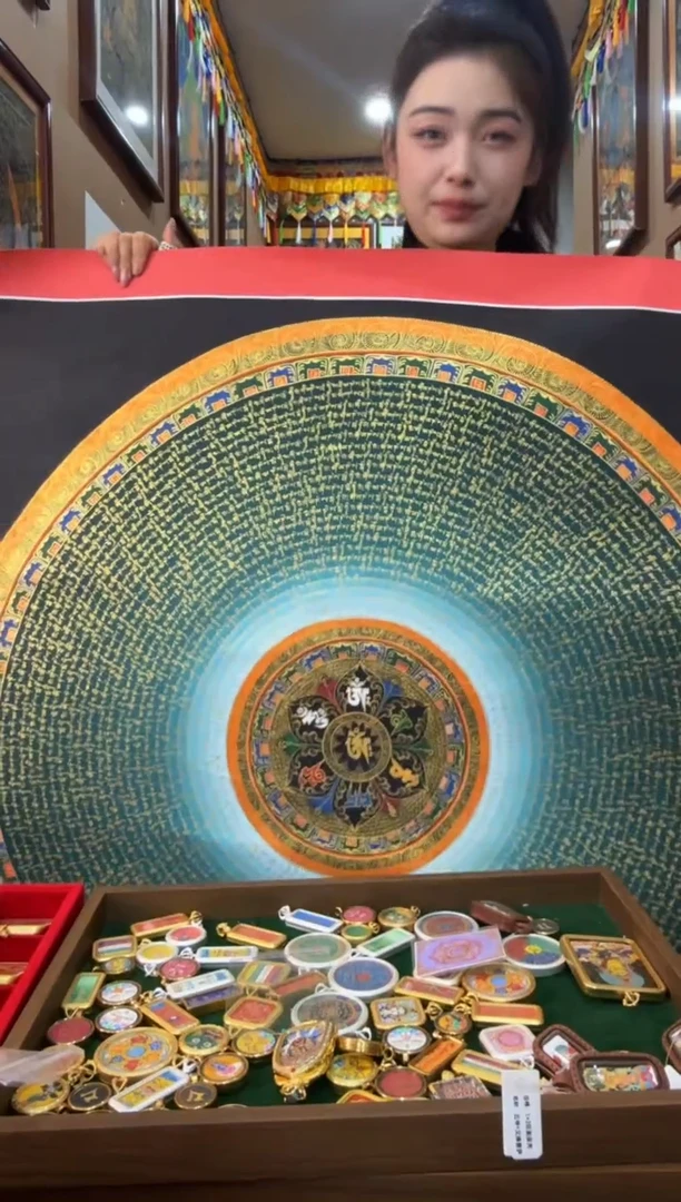 吊坠六字箴言大画-热贡纯手绘唐卡