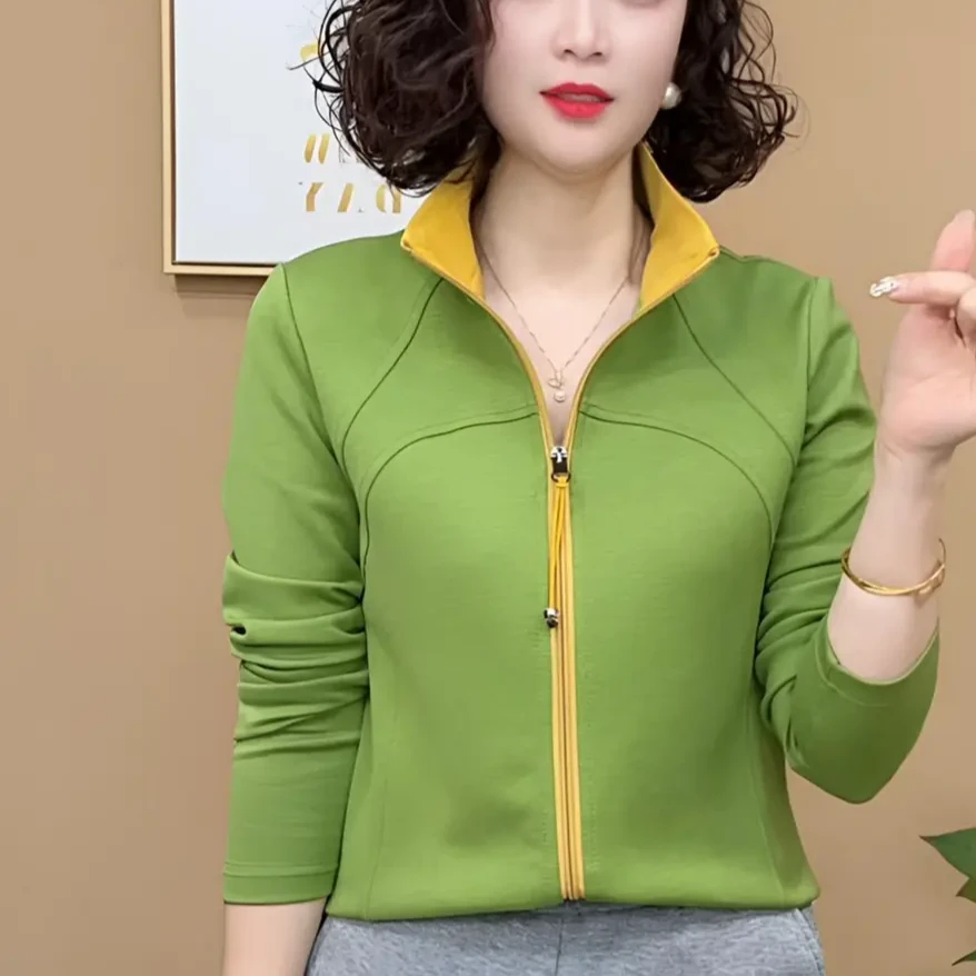 新疆长绒棉2025拉链纯色开衫女春季卫衣常规袖显瘦休闲修身178