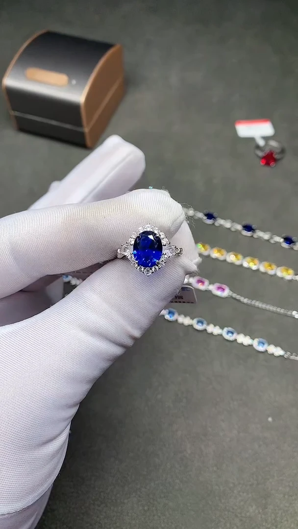 【闪购商品】蓝宝石戒指银S925镶嵌皇家蓝