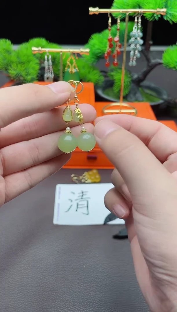 东陵石银S925镶嵌耳饰524000