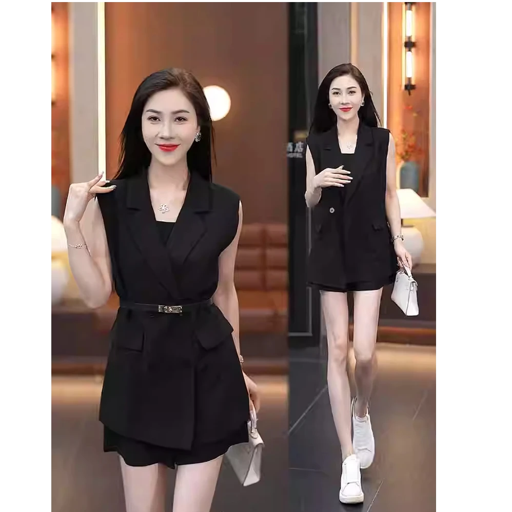 拉夏贝尔极无袖百搭夏季减龄西装套装2025年简休闲风宽松时尚套装