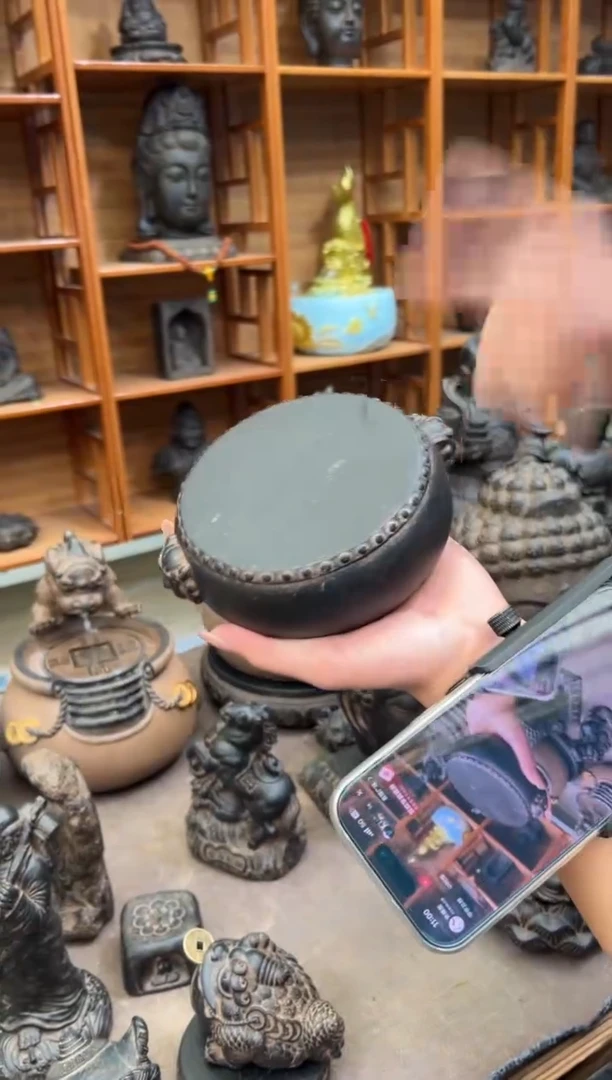 陶土双面兽头鼓（微瑕）