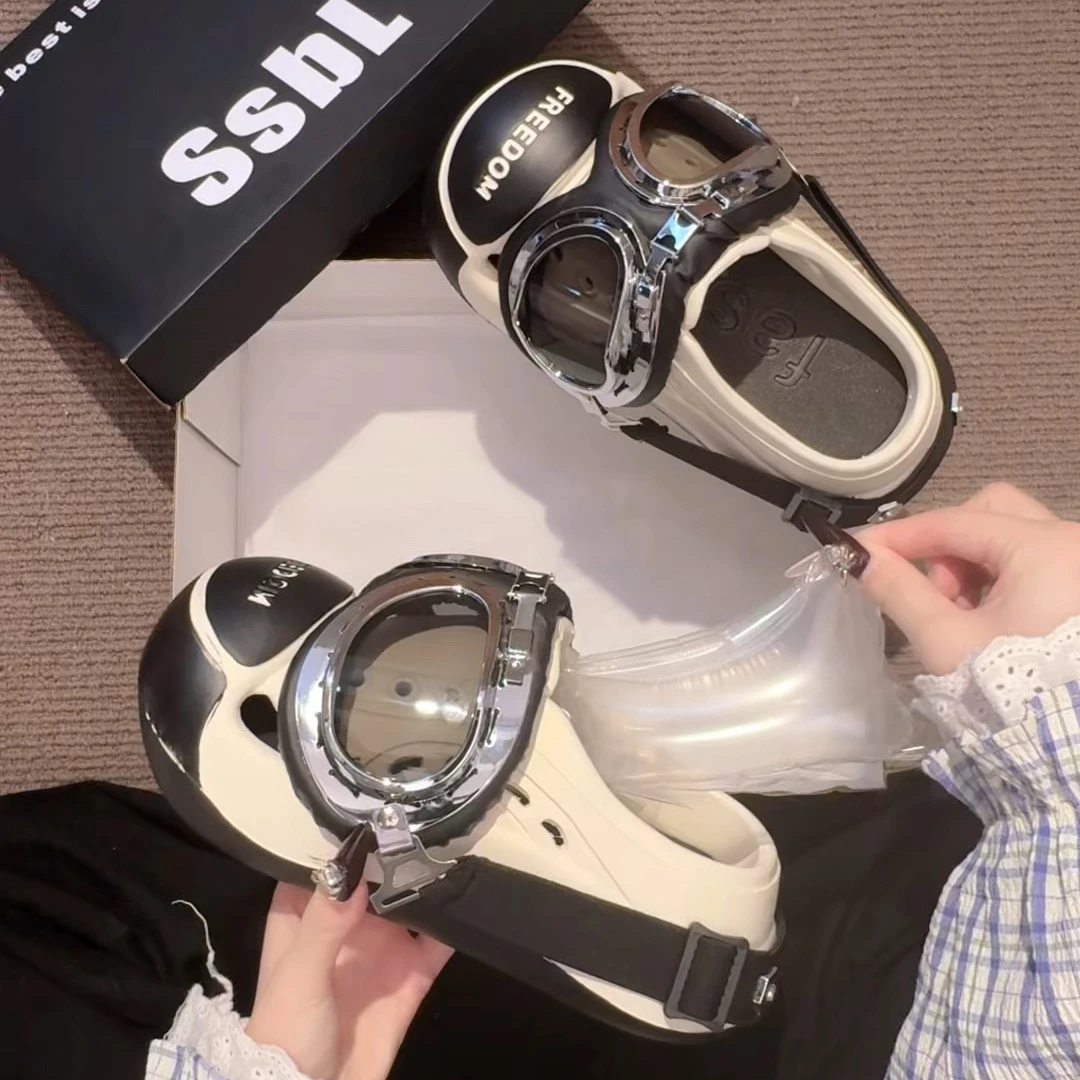 拼色眼镜洞洞鞋外穿女2025夏季新款爆款时尚百搭学生潮流拖鞋沙滩