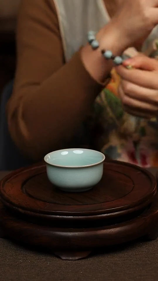 瓷片天青色如意杯60ml微瑕不带礼盒