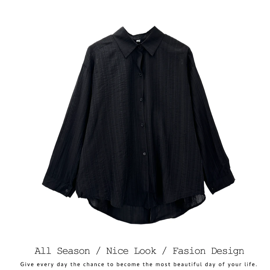 042        时尚黑色薄款宽松百搭早春季新款衬衫      款号#9910