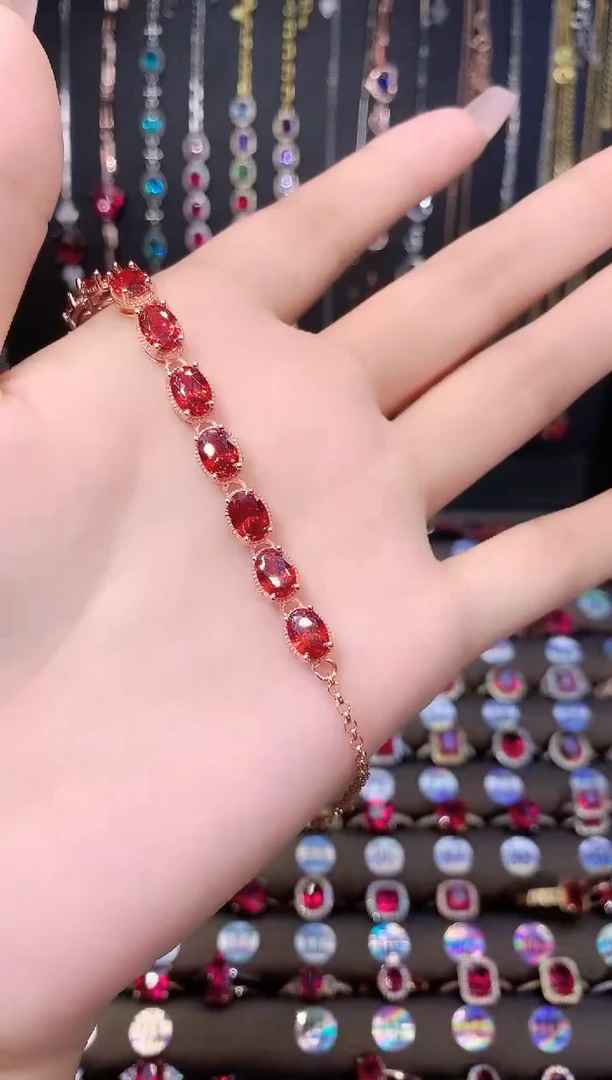 手链银S925镶嵌石榴石玫瑰金