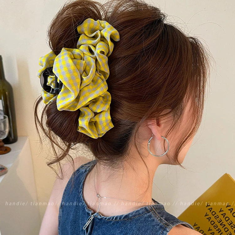 韩系格纹抓夹大号鲨鱼夹2025新发量大高级感气质云朵发夹女后脑勺