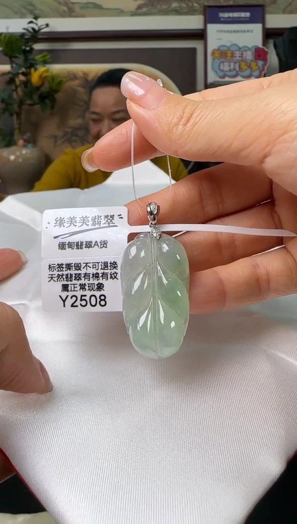 颈饰18K金镶嵌翡翠Y2508  叶子