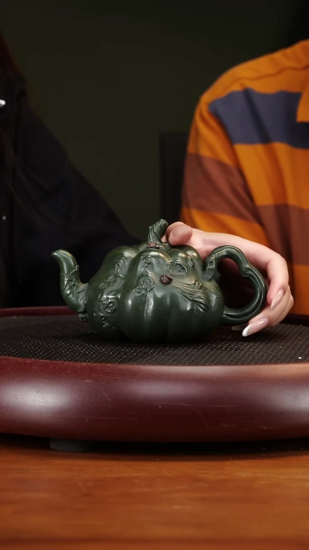 茶壶紫砂4CYL南瓜 鸣远绿泥250cc