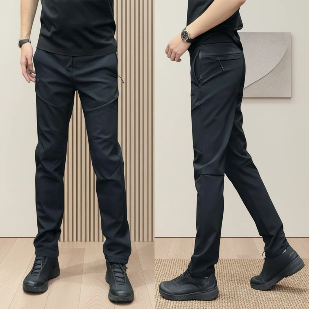 加绒户外休闲裤工装风宽松秋冬黑色潮牌简约冲锋裤韩版男士直筒裤
