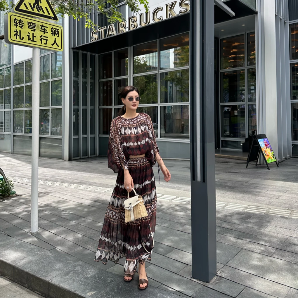 DANSO玉美华【一燕裙】松紧带不起球A型高腰印花半身裙女装560262A