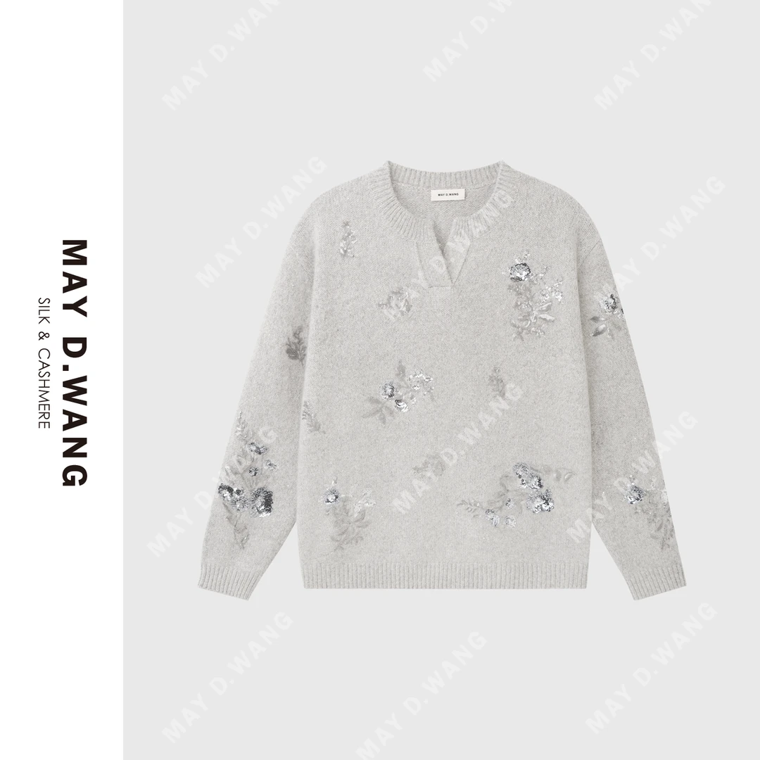 王之造[甄老板专属]奢品艺术繁花宽松保暖羊绒针织上衣 F1F1368