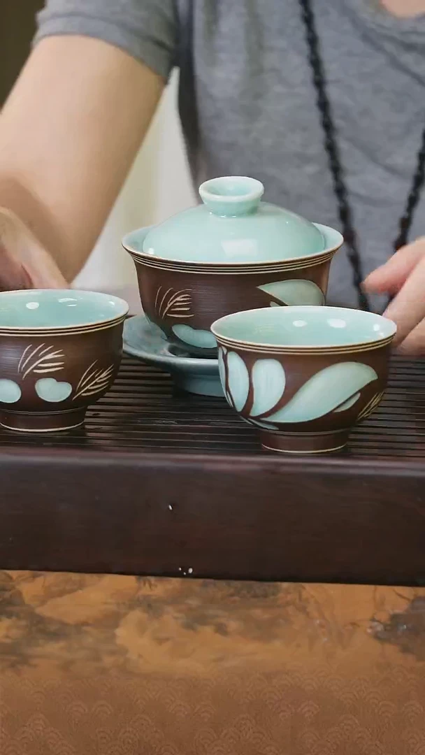 摆件望瓯陶溪川天青套装