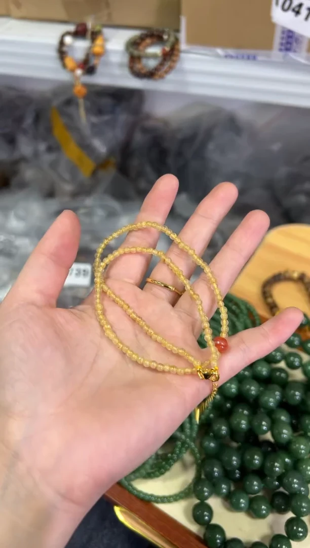 【闪购商品】水晶颈饰未镶嵌金发晶南红玛瑙珠项链[0701]