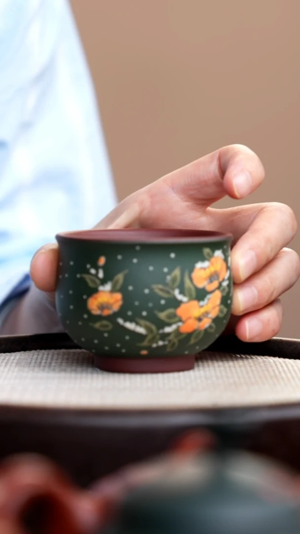茶壶紫砂民国绿粉浆黄花雪景杯