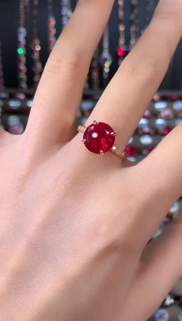 银S925镶嵌戒指红宝石10玫瑰金