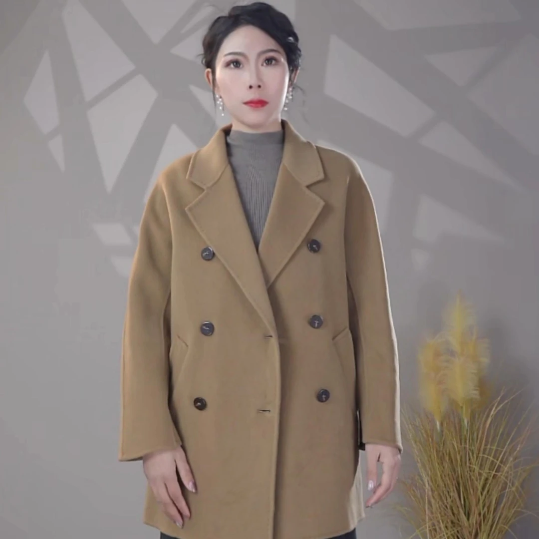 【%山羊绒大衣】82001-2025新款秋冬双面羊毛大衣外套小个子短款