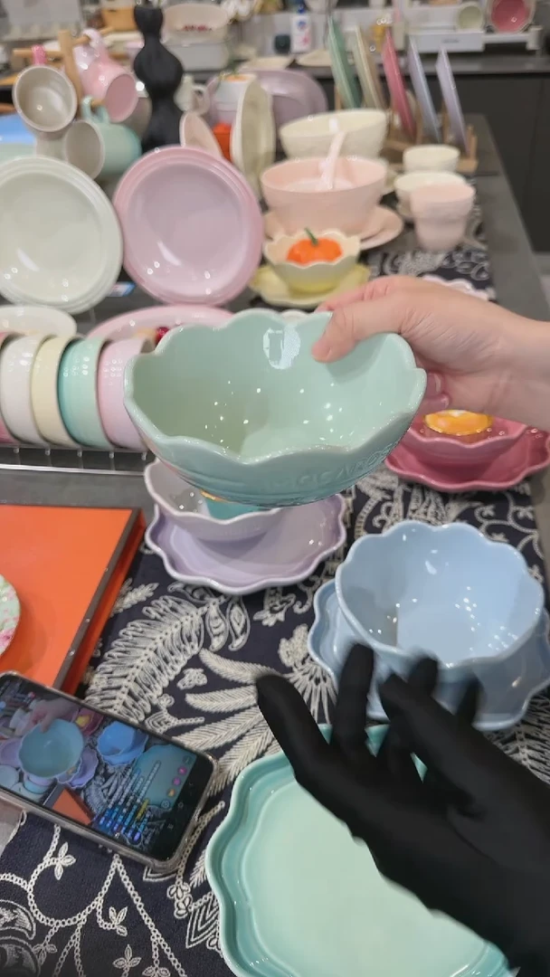 【闪购商品】瓷炻彩花边碗14CM-孔雀青