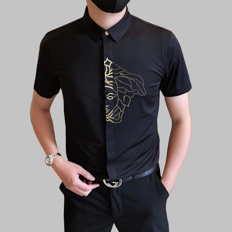 男士短袖衬衫夏季薄款高级感帅气欧货潮流免烫抗皱设计感冰丝衬衣